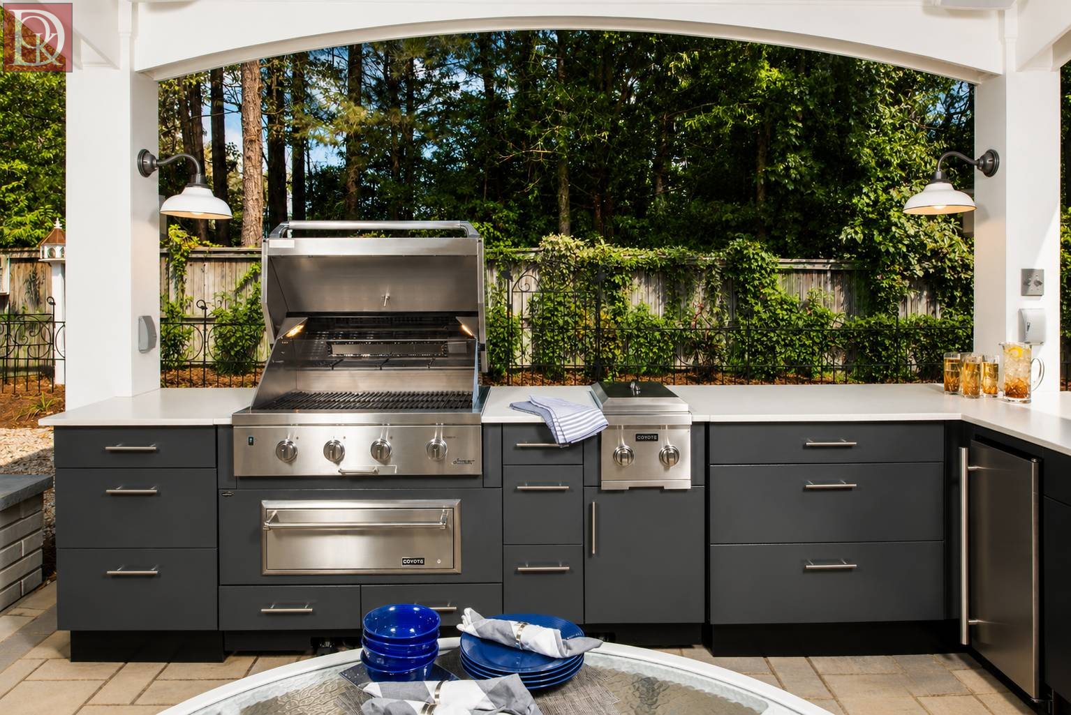 durham-patio-outdoor-kitchen-img7-new Prefabricated outdoor kitchen installed on a Raleigh patio with built-in grill